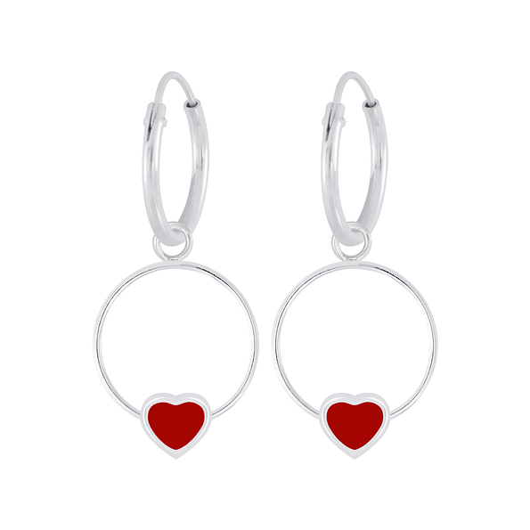 Boucles d'oreilles créoles avec breloques anneau cœur en argent - FR5845