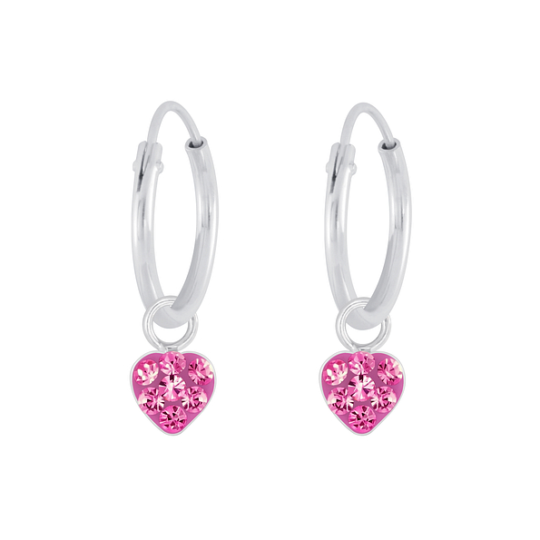 Boucles d'oreilles créoles avec breloques coeur en cristal en argent - FR5617