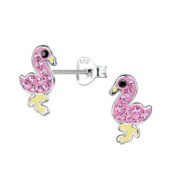 Clous d'oreilles flamant rose en argent - FR20025