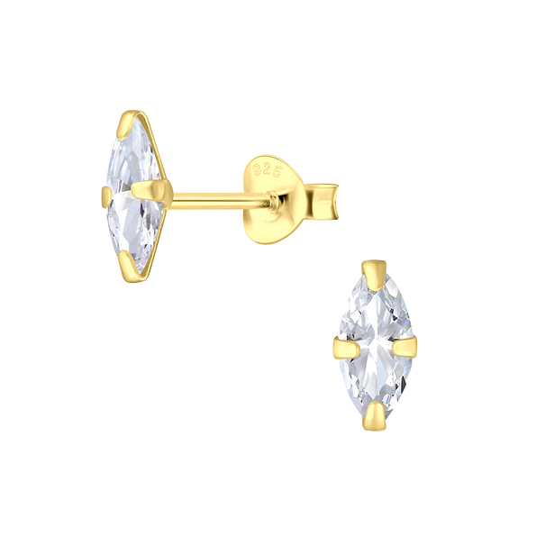 Clous d'oreilles marquise zirconium de 4 x 8 mm plaqué or - FR3187