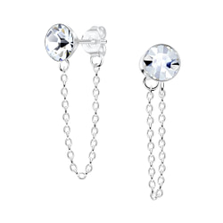 Wholesale 6mm Crystal Sterling Silver Ear Studs with Chain - JD6647