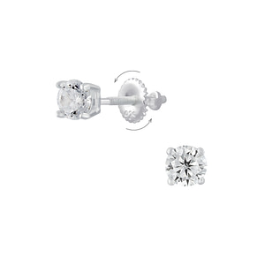 Wholesale 4mm Round Cubic Zirconia Sterling Silver Screw Back Ear Studs - JD6535