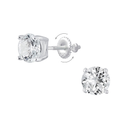 Wholesale 6mm Round Cubic Zirconia Sterling Silver Screw Back Ear Studs - JD6536