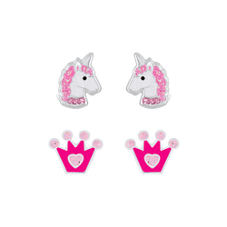 Wholesale Sterling Silver Unicorn and Crown Ear Studs Set - JD7643