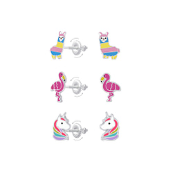 Wholesale Sterling Silver Alpaca Flamingo and Unicorn Screw Back Ear Studs Set - JD8403
