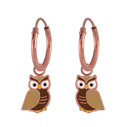 Wholesale Sterling Silver Owl Charm Ear Hoops - JD3001