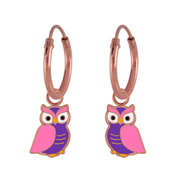 Wholesale Sterling Silver Owl Charm Ear Hoops - JD3007