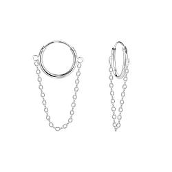 Wholesale Sterling Silver Chain Drop Ear Hoops - JD5011