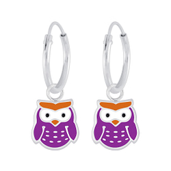 Wholesale Sterling Silver Owl Charm Ear Hoops - JD5960