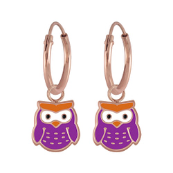 Wholesale Sterling Silver Owl Charm Ear Hoops - JD5958