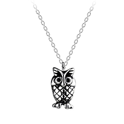 Wholesale Sterling Silver Owl Necklace - JD11754