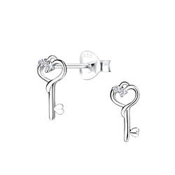 Wholesale Sterling Silver Heart Key Ear Studs - JD16360