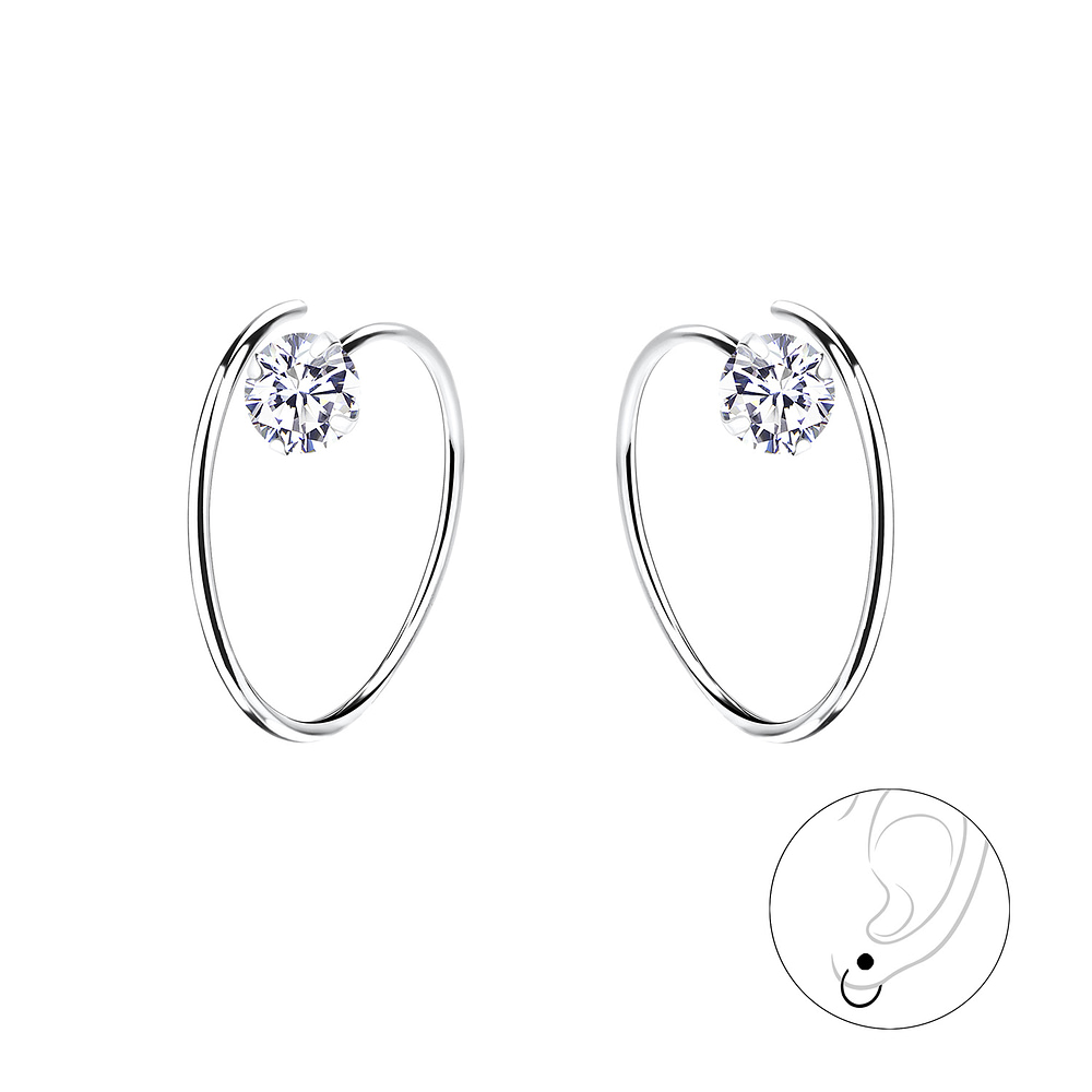 Wholesale 4mm Round Cubic Zirconia Sterling Silver Ear Huggers - JD11853