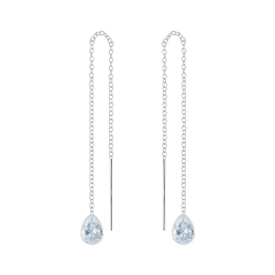 Wholesale 4X6 Pear Cubic Zirconia Sterling Silver Thread Through Earrings - JD4671