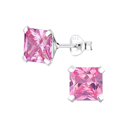 Wholesale 7mm Square Cubic Zirconia Sterling Silver Ear Studs - JD5436