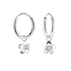 Wholesale Sterling Silver Flower Charm Ear Hoops - JD8481