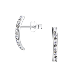 Wholesale Sterling Silver Curved Crystal Ear Studs - JD9754