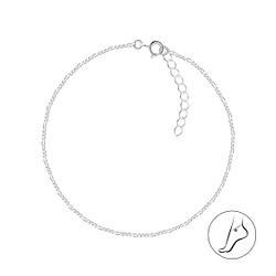 Wholesale 25cm Sterling Silver Figaro Anklet With Extension - JD9221
