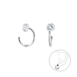 Wholesale 4mm Round Cubic Zirconia Sterling Silver Ear Huggers - JD7902