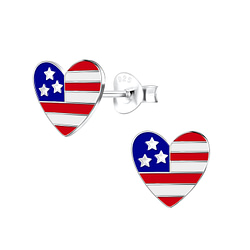 Wholesale Sterling Silver USA Heart Ear Studs - JD10415