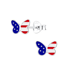 Wholesale Sterling Silver USA Flag Butterfly Ear Studs - JD10217