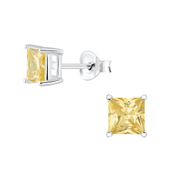 Wholesale 5mm Square Cubic Zirconia Sterling Silver Ear Studs - JD2054