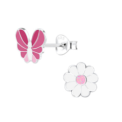 Wholesale Sterling Silver Butterfly and Flower Ear Studs - JD9946