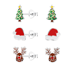 Wholesale Sterling Silver Christmas Holiday Ear Studs Set - JD9970
