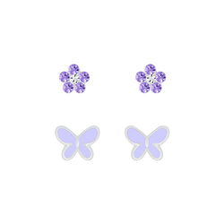 Wholesale Sterling Silver Butterfly and Flower Ear Studs Set - JD7642