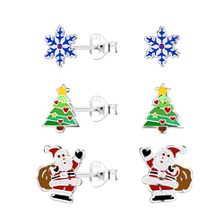 Wholesale Sterling Silver Christmas Holiday Ear Studs Set - JD10026