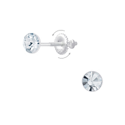 Wholesale 4mm Round Crystal Sterling Silver Screw Back Ear Studs - JD6857
