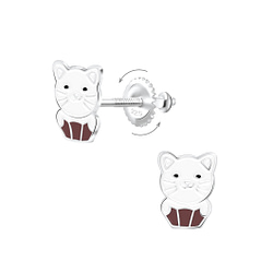 Wholesale Sterling Silver Cat Screw Back Ear Studs - JD6823