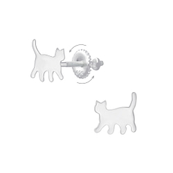 Wholesale Sterling Silver Cat Screw Back Ear Studs - JD6285