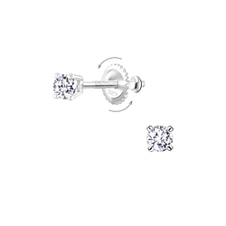 Wholesale 3mm Round Cubic Zirconia Sterling Silver Screw Back Ear Studs - JD10190