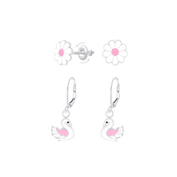 Wholesale Sterling Silver Flower and Swan Earrings Set - JD8393