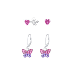 Wholesale Sterling Silver Heart and Butterfly Earrings Set - JD8394