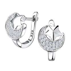 Wholesale Sterling Silver Moon and Star Huggie Earrings - JD4849