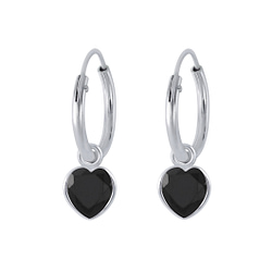 Wholesale 4mm Heart Cubic Zirconia Sterling Silver Charm Ear Hoops - JD2253