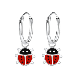 Wholesale Sterling Silver Ladybug Charm Ear Hoops - JD7131