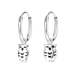 Wholesale Sterling Silver Owl Charm Ear Hoops - JD6524