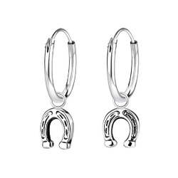 Wholesale Sterling Silver Horseshoe Charm Ear Hoops - JD5666