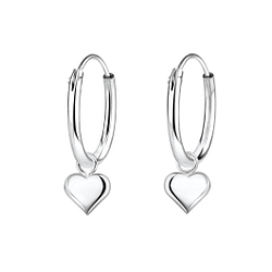 Wholesale Sterling Silver Heart Charm Ear Hoops - JD2239