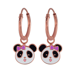 Wholesale Sterling Silver Panda Charm Ear Hoops - JD2978