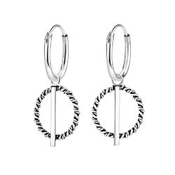 Wholesale Sterling Silver Circle and Bar Charm Ear Hoops - JD5279