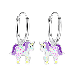 Wholesale Sterling Silver Unicorn Charm Ear Hoops - JD9694