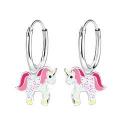 Wholesale Sterling Silver Unicorn Charm Ear Hoops - JD9695