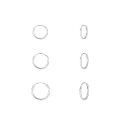 Wholesale 8mm 10mm and 12mm Sterling Silver Ear Hoops Set - JD7712
