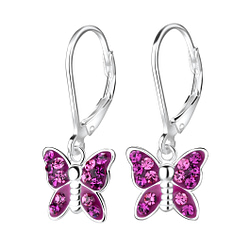 Wholesale Sterling Silver Butterfly Crystal Lever Back Earrings - JD5772