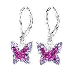 Wholesale Sterling Silver Butterfly Crystal Lever Back Earrings - JD6540