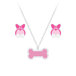 Wholesale Sterling Silver Dog Necklace and Ear Studs Set - JD7665